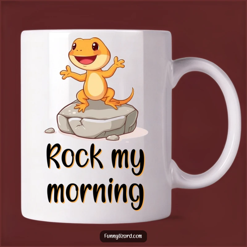Funny Happy Orange Lizard Mug - Dancing Jig On Rock Design, Perfect Gift