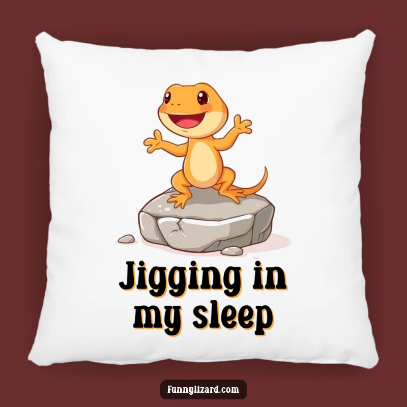 Funny Happy Orange Lizard Pillow - Dancing Jig On Rock Accent Pillow, Cozy Gift
