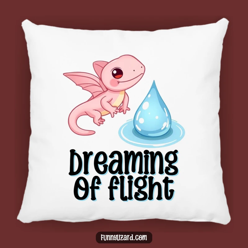 Funny Pink Lizard Pillow - Tiny Wings Flapping Water Droplet Accent Pillow, Cozy Gift