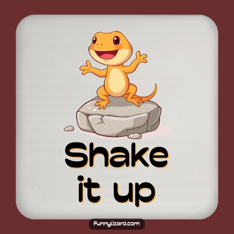 Funny Happy Orange Lizard Drink Coaster - Dancing Jig On Rock Bar Decor, Unique Gift