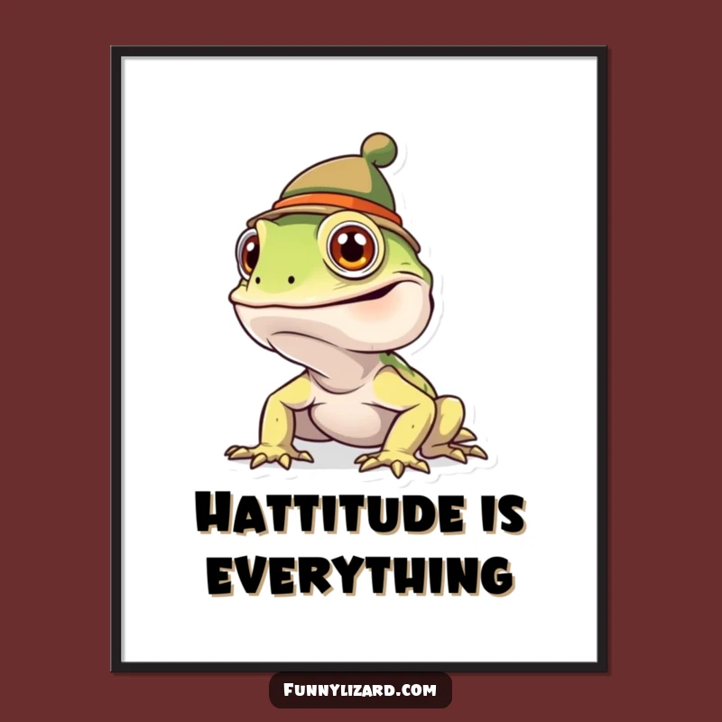 Funny Goofy Lizard Hat Poster - Whimsical Wall Art Gift