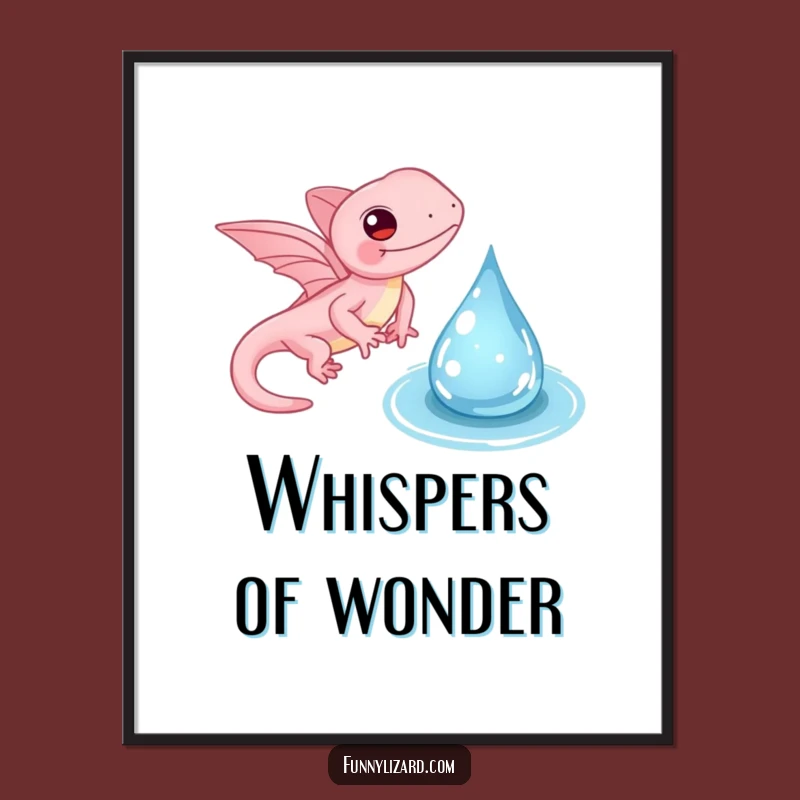Funny Pink Lizard Poster - Tiny Wings Flapping Water Droplet Wall Art, Whimsical Decor