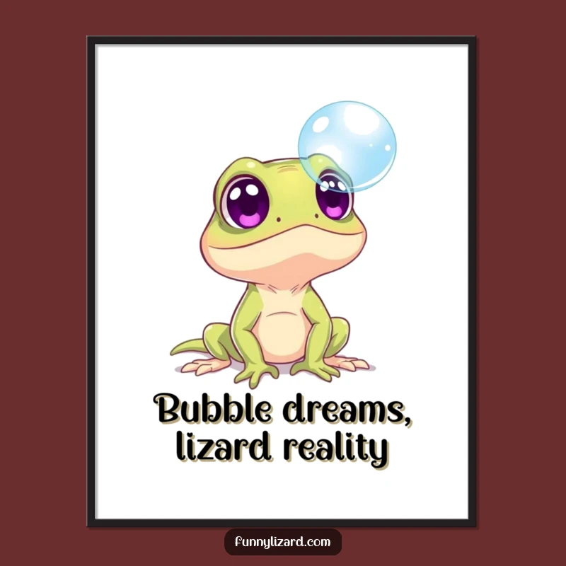 Funny Free Printable Wall Art: Surprised Lizard & Bubble Downloadable
