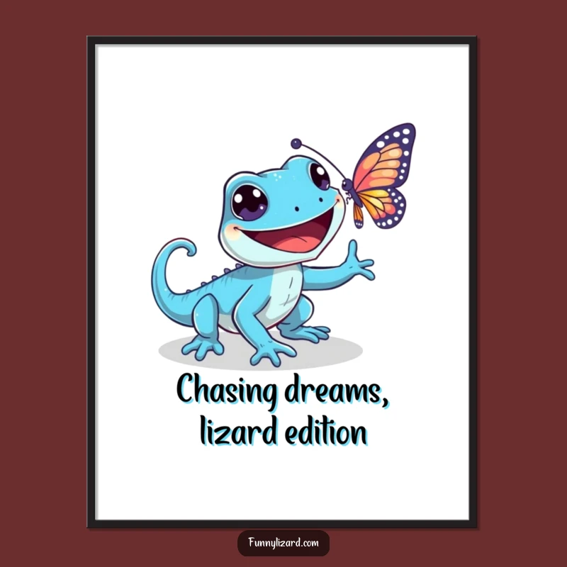 Free Printable Wall Art: Blue Lizard Butterfly Chase - Energetic Animal Downloadable Decor