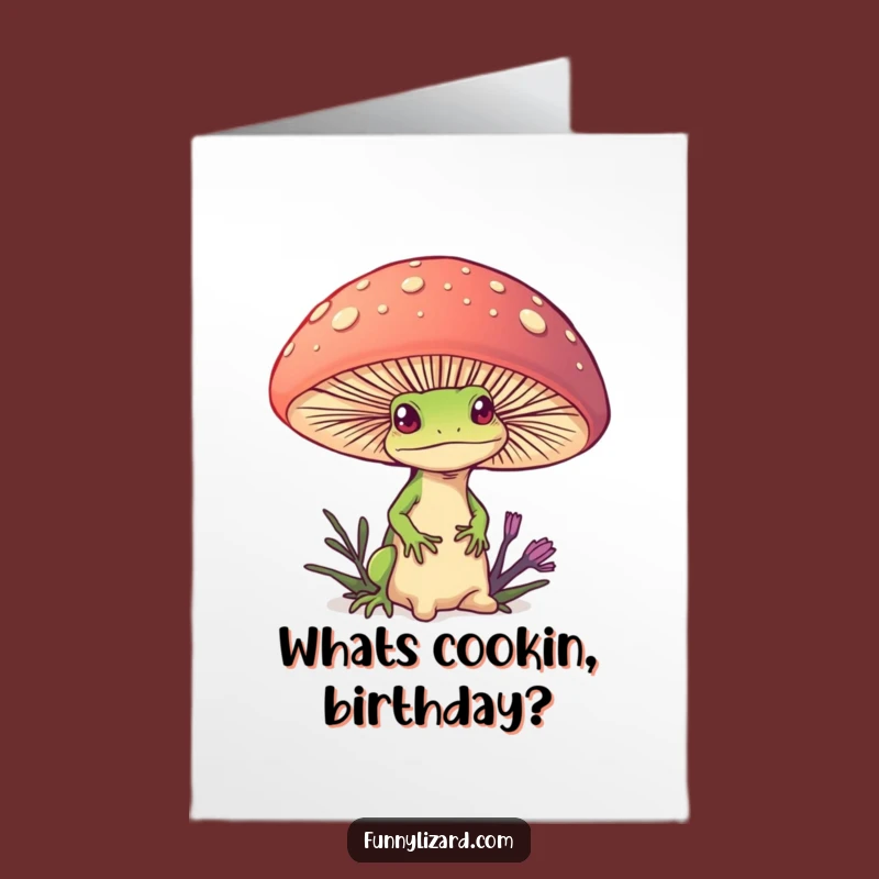 Free Printable Lizard Card: Mushroom Peek Funny Birthday Downloadable Gift