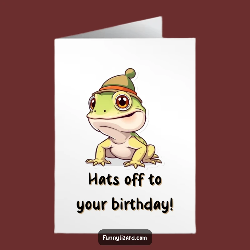 Free Printable Birthday Card: Goofy Lizard in Funny Hat, Hilarious Gift