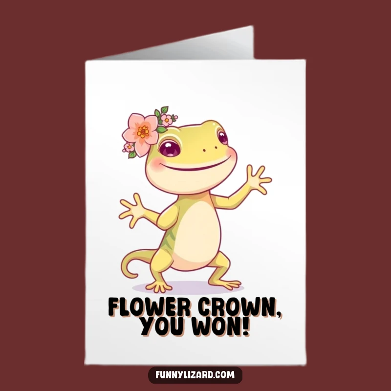 Free Printable Congratulations Card: Dancing Lizard Flower Crown! Celebrate Success with a Fun Downloadable.