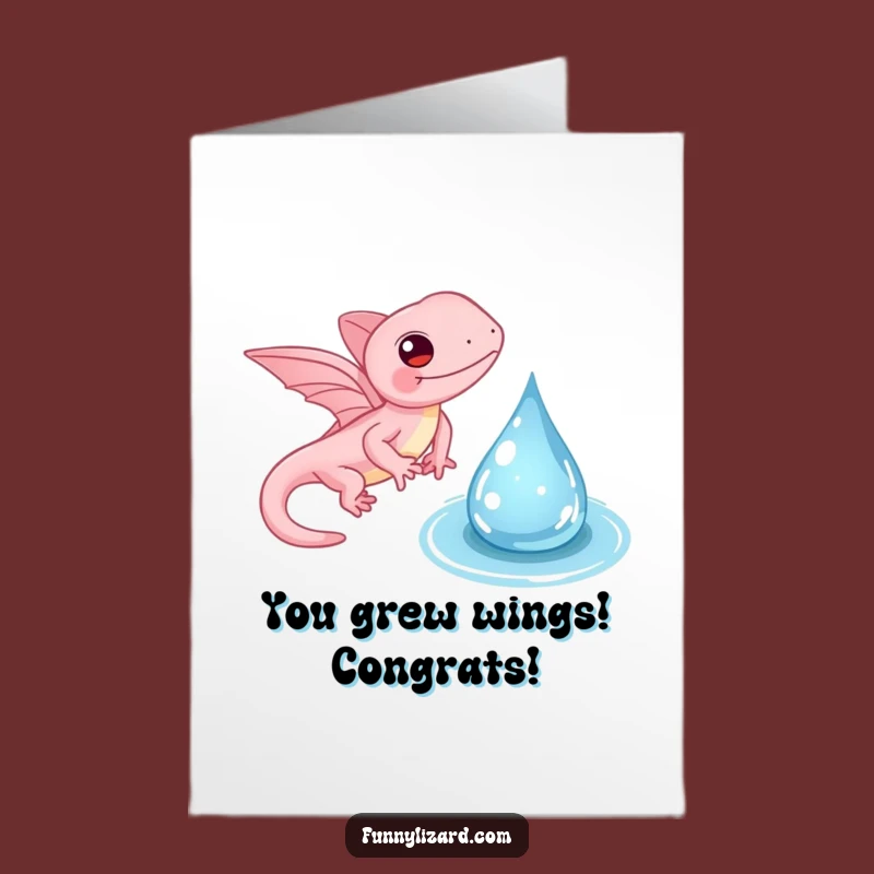 Free Printable Congrats Card: Pink Winged Lizard's Gentle Flight Downloadable