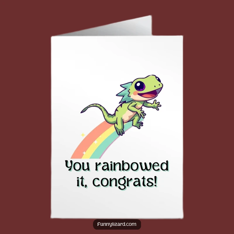 Free Printable Congratulations Card: Lizard Rainbow Zoom! Celebrate Victories with a Funny Downloadable.