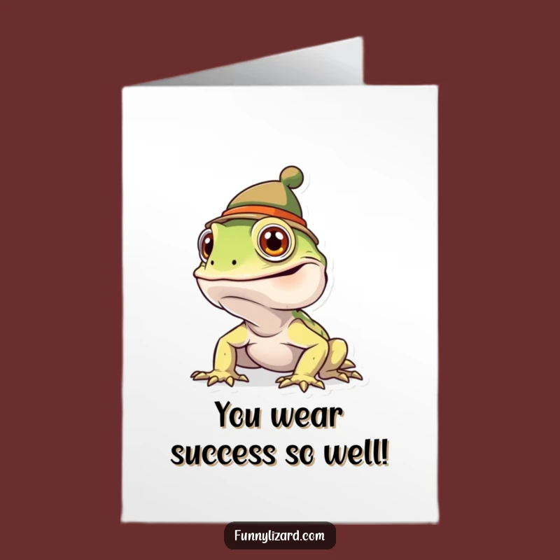 Free Printable Congrats Card: Goofy Lizard in Hat for Funny Celebrations