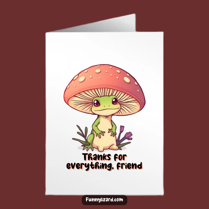 Free Printable Lizard Card: Mushroom Thanks Funny Downloadable Gift for Little Wonders