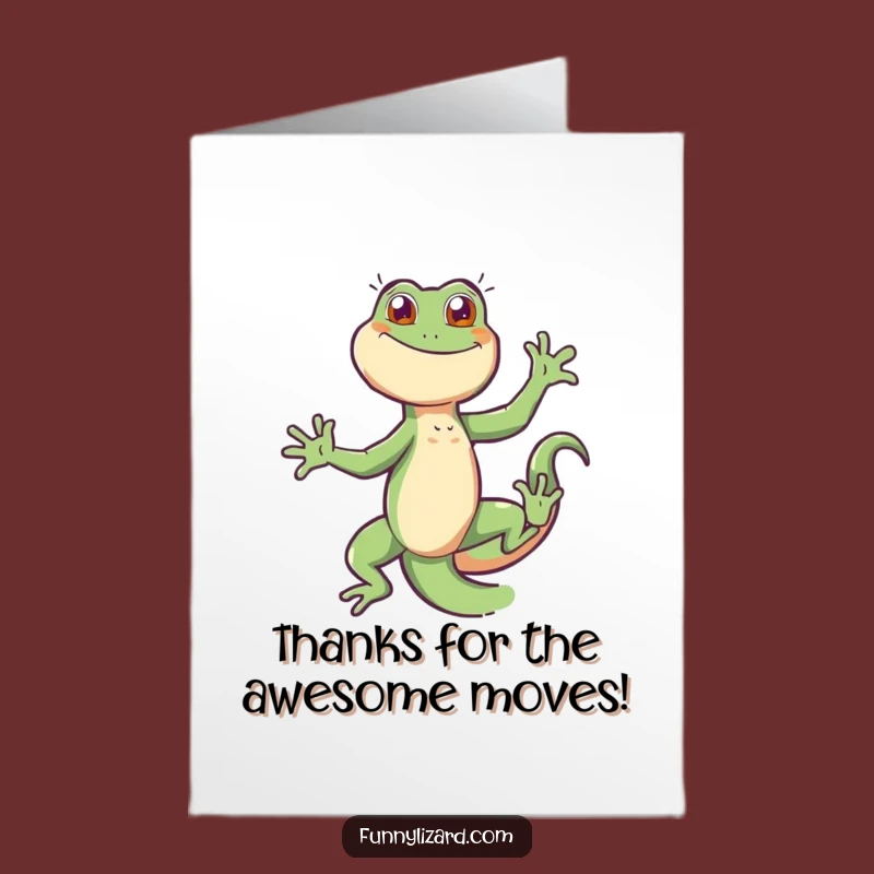 Free Printable Thank You Card: Dancing Lizard Expressing Gratitude Hilariously