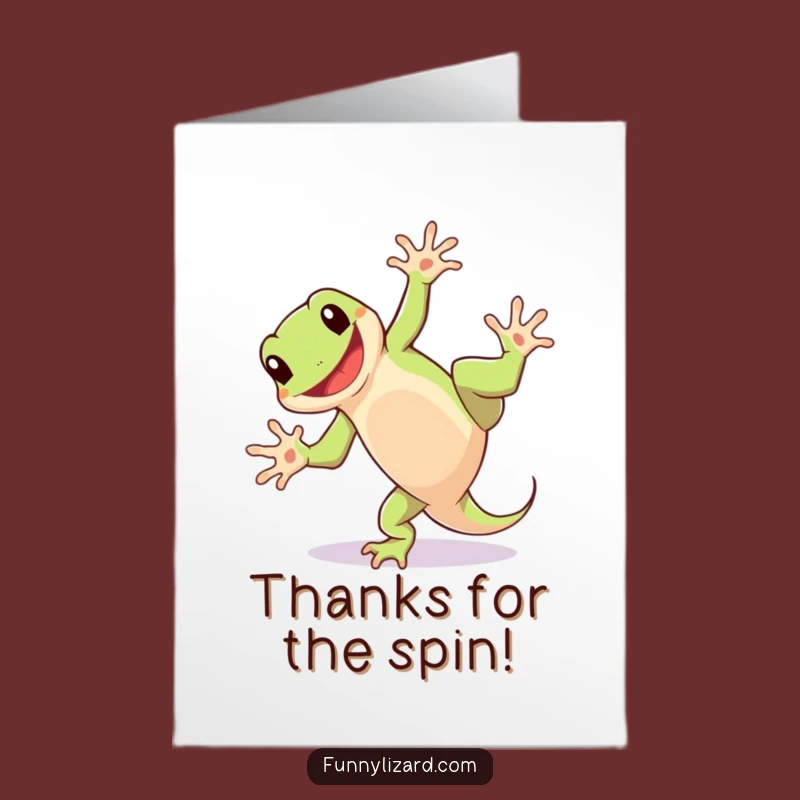 Free Printable Lizard Card: Grinning Cartwheel Thanks Funny Downloadable Gift
