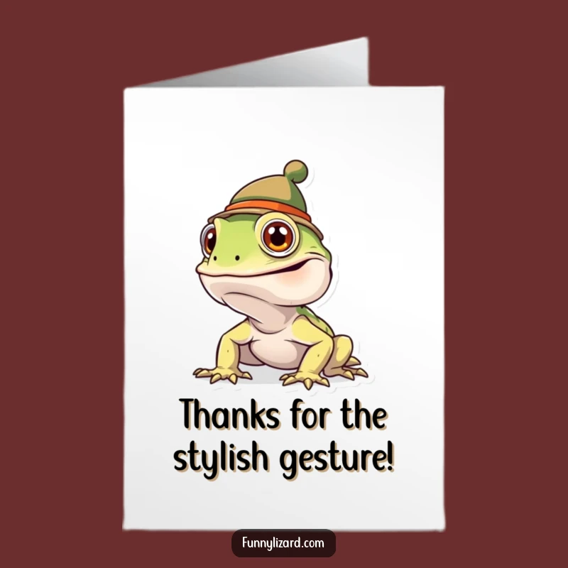 Free Printable Thank You Card: Goofy Lizard in Hat, Funny Gratitude