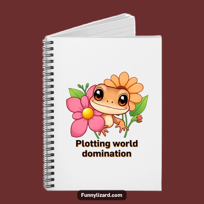 Funny Curious Lizard Notebook - Big Eyes Peeking Flower Journal, Creative Gift