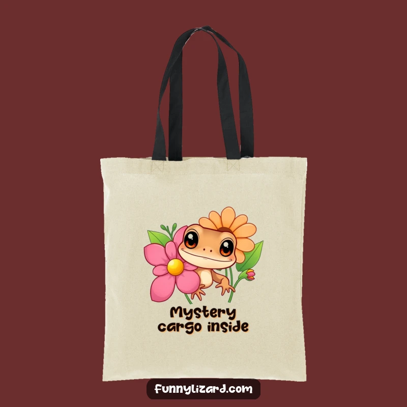 Funny Curious Lizard Tote Bag - Big Eyes Peeking Flower Eco-Friendly Carryall, Unique Gift