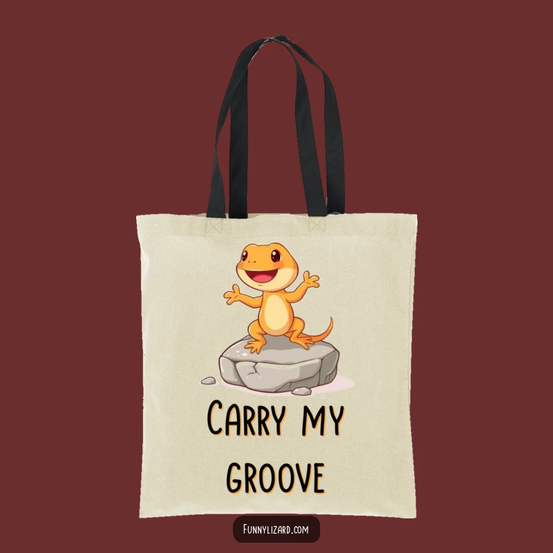 Funny Happy Orange Lizard Tote Bag - Dancing Jig On Rock Carryall, Eco Gift