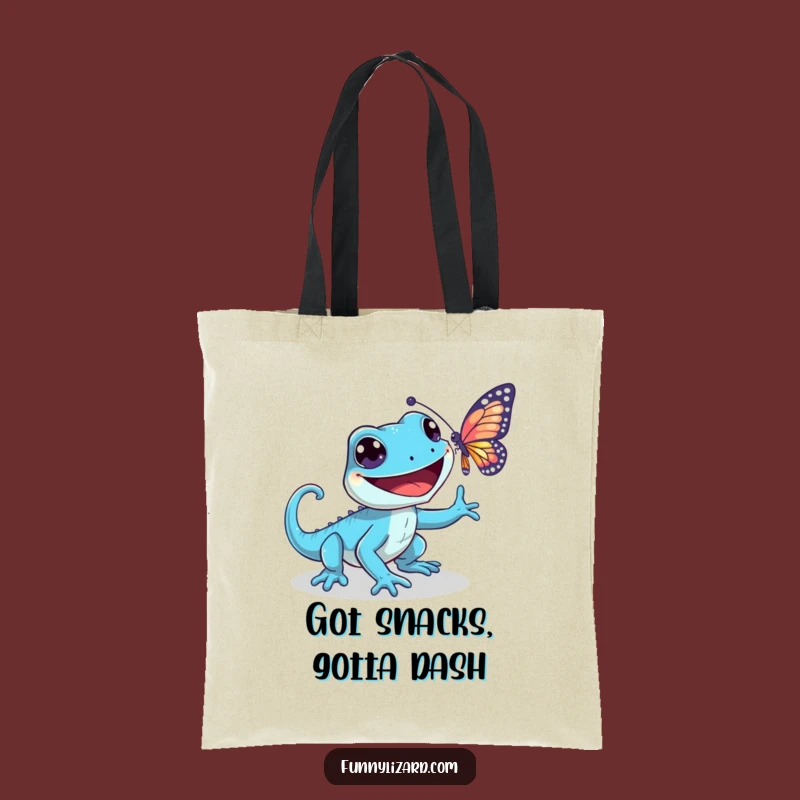 Funny Playful Blue Lizard Tote Bag - Grinning Butterfly Chase Carryall, Eco Gift